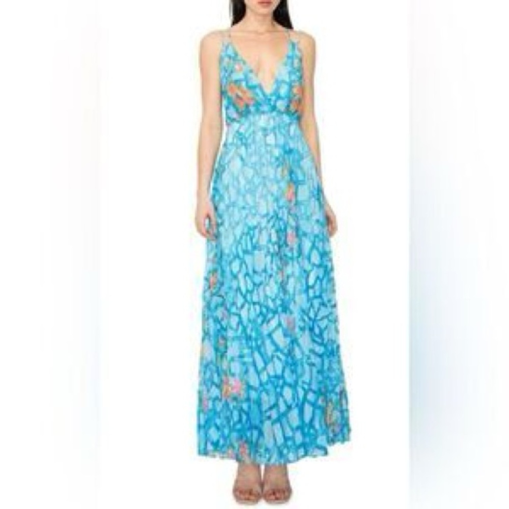 NEW MELLODAY Floral Strappy Maxi Dress Aqua Blue Multi Size Large